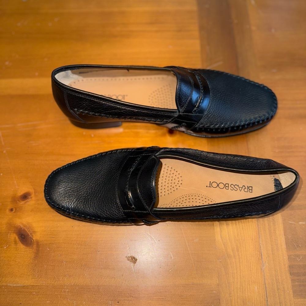 Brass Boot Penny Loafers Pebble Gain Leather Mens 11.5 Slip On Black Classic - Picture 2 of 9